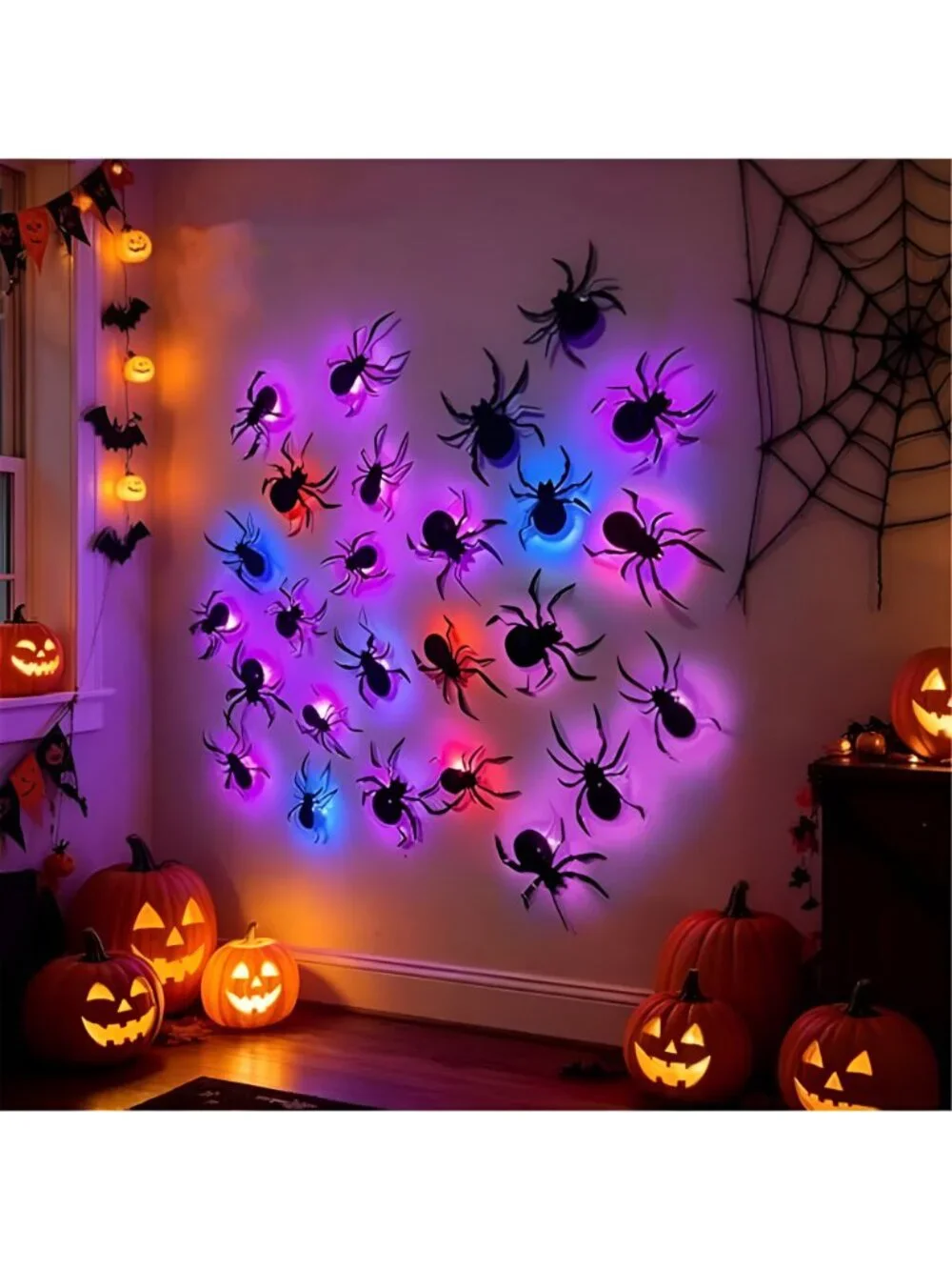 36 Pack Halloween Wall Decor Light up Spiders Window Decorations